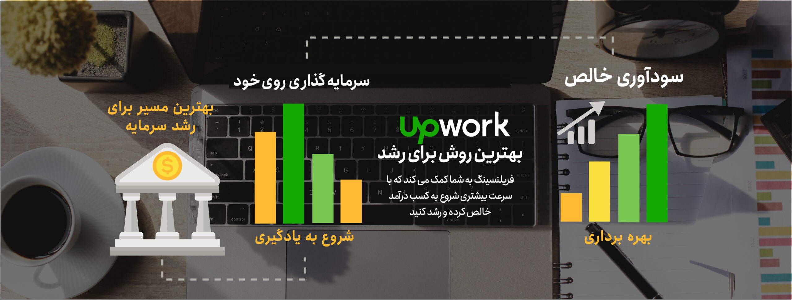 اینفوگرافیک مزایای سایت upwork جهت فریلنسری